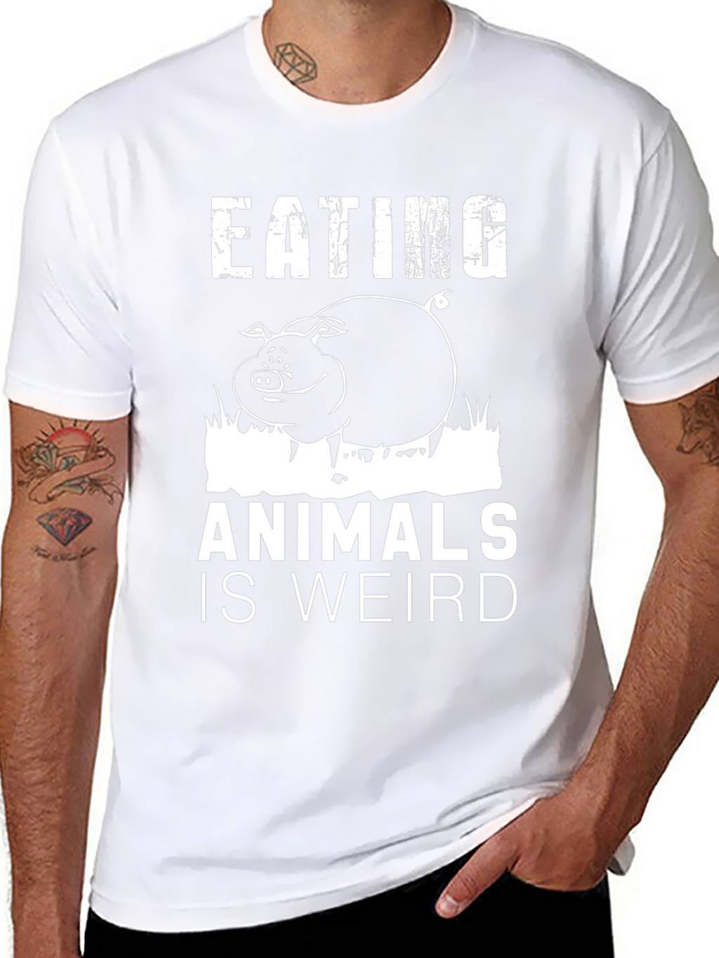 Camiseta Negra con Diseño de Cerdo Vegano