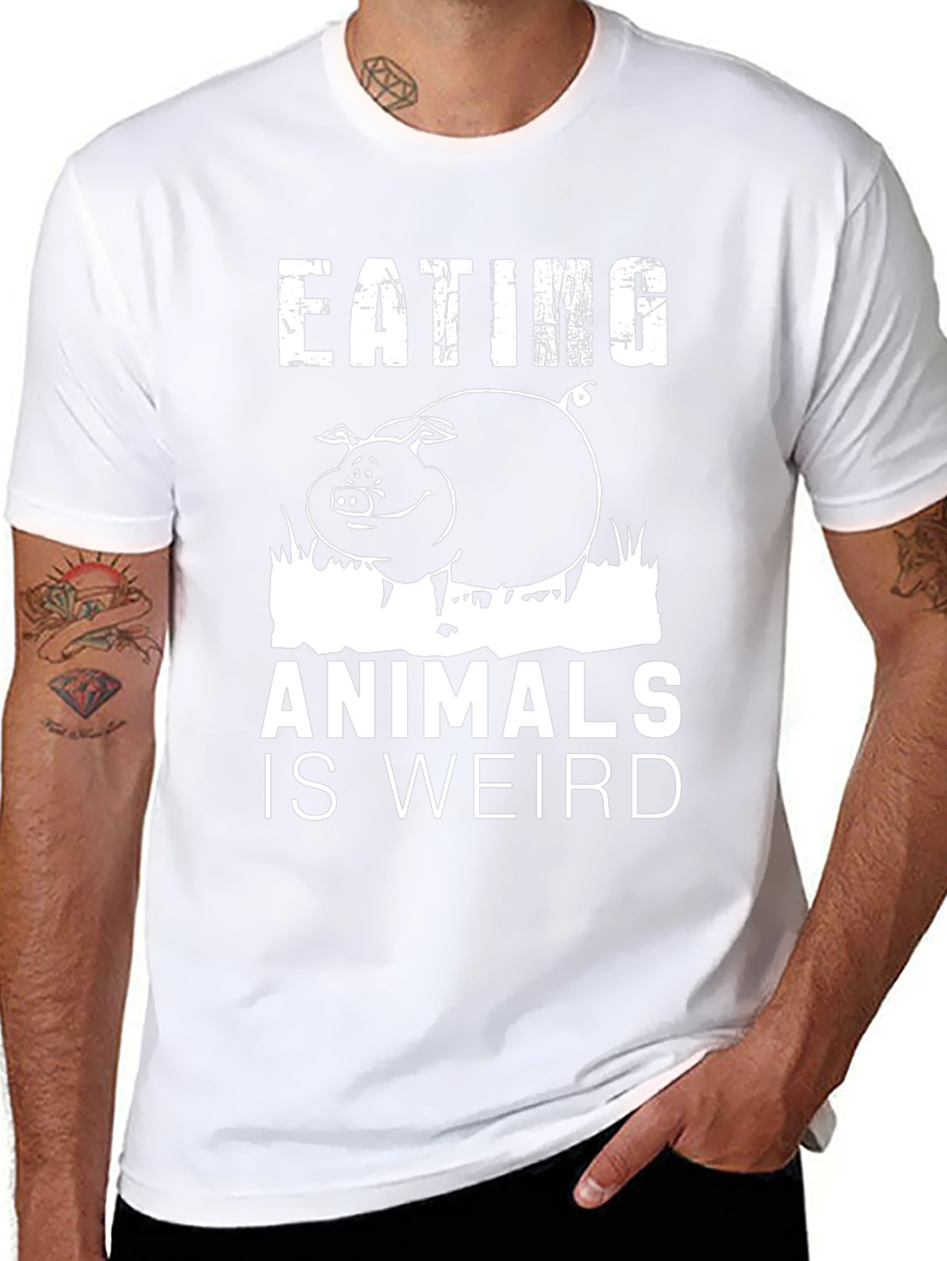 Camiseta Negra con Diseño de Cerdo Vegano
