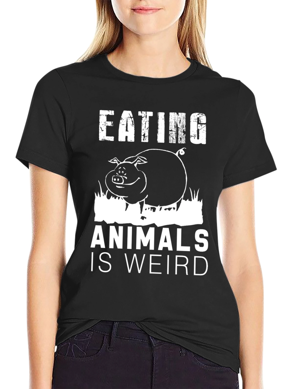 Camiseta Negra con Diseño de Cerdo Vegano