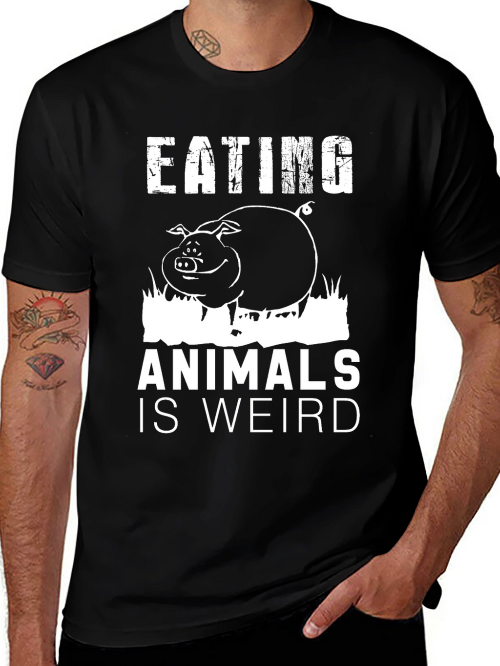 Camiseta Negra con Diseño de Cerdo Vegano