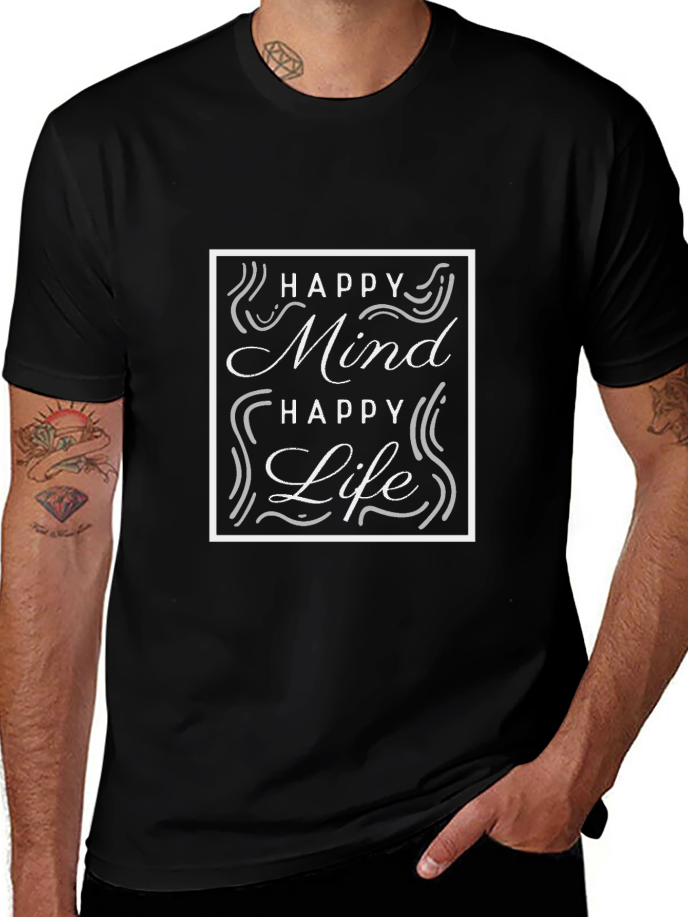 Camiseta Negra - Mente Feliz Vida Feliz