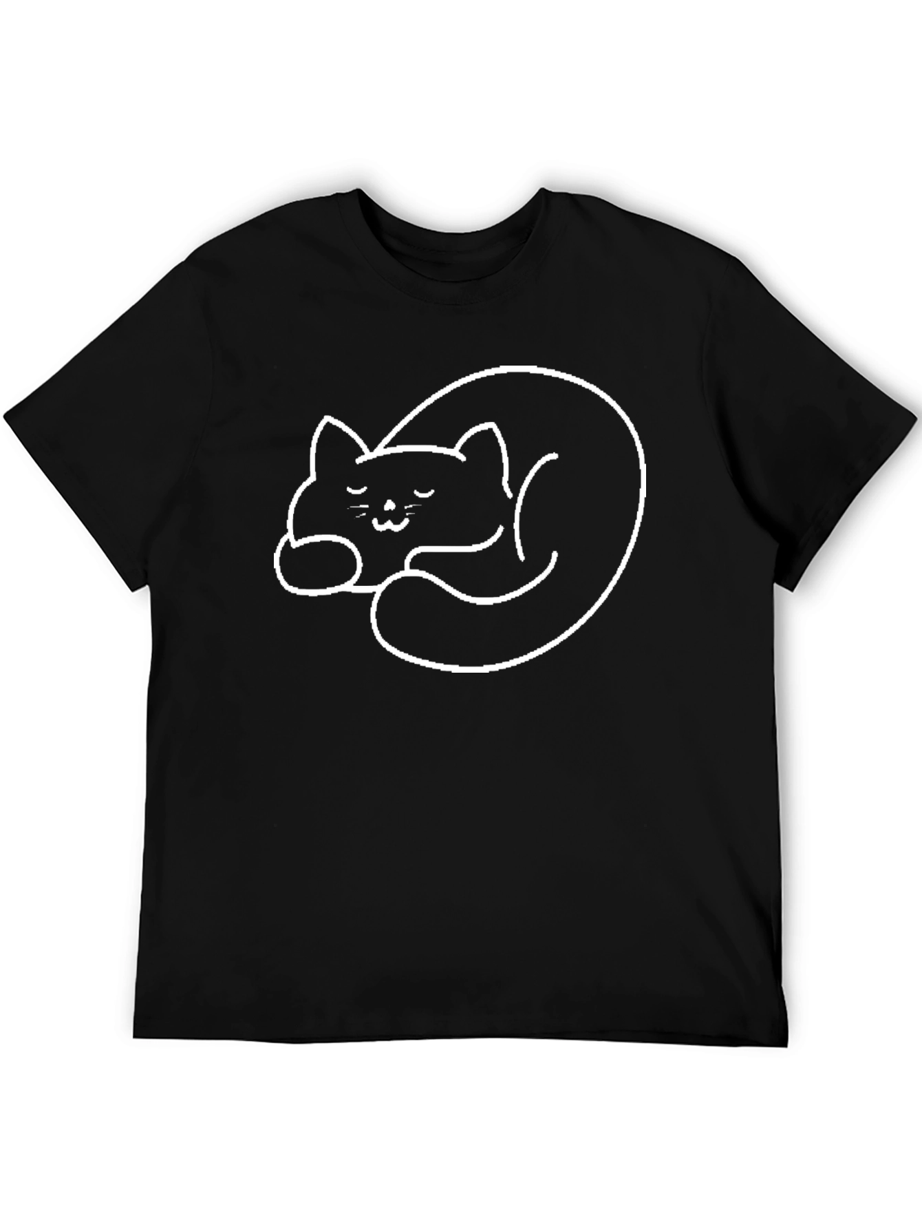 Camiseta Negra con Diseño de Gato Dormilón