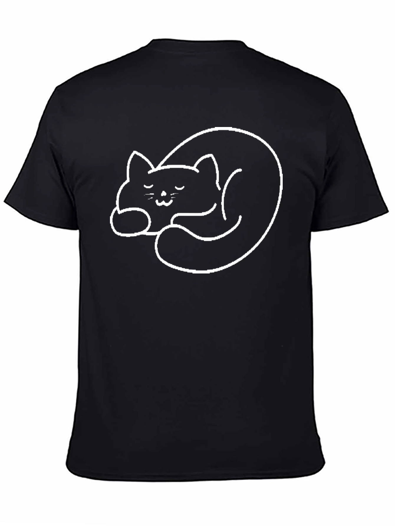 Camiseta Negra con Diseño de Gato Dormilón