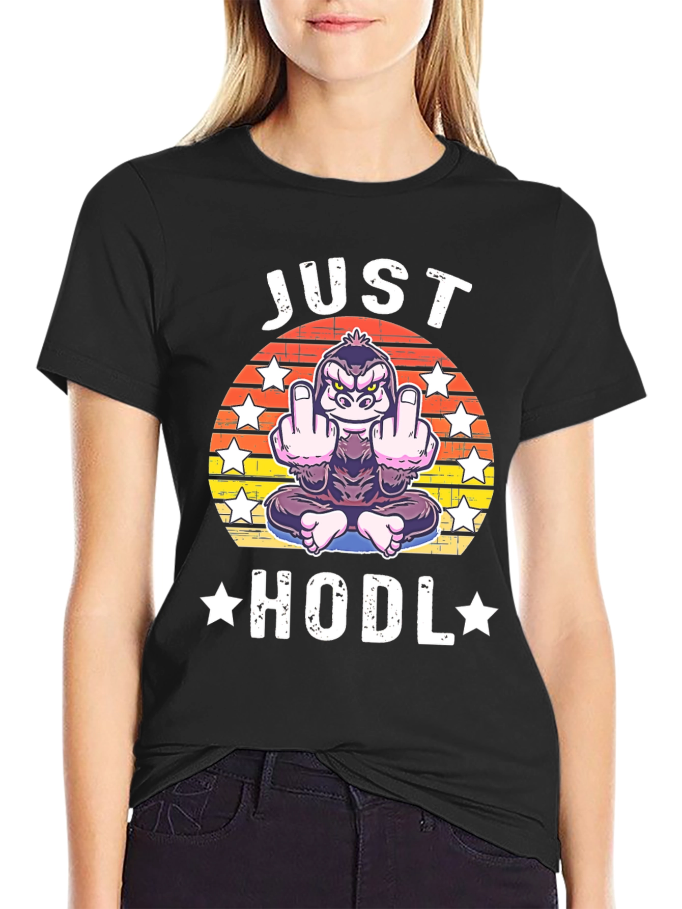 Camiseta Hombre Negra Just HODL Mono Dedo Medio