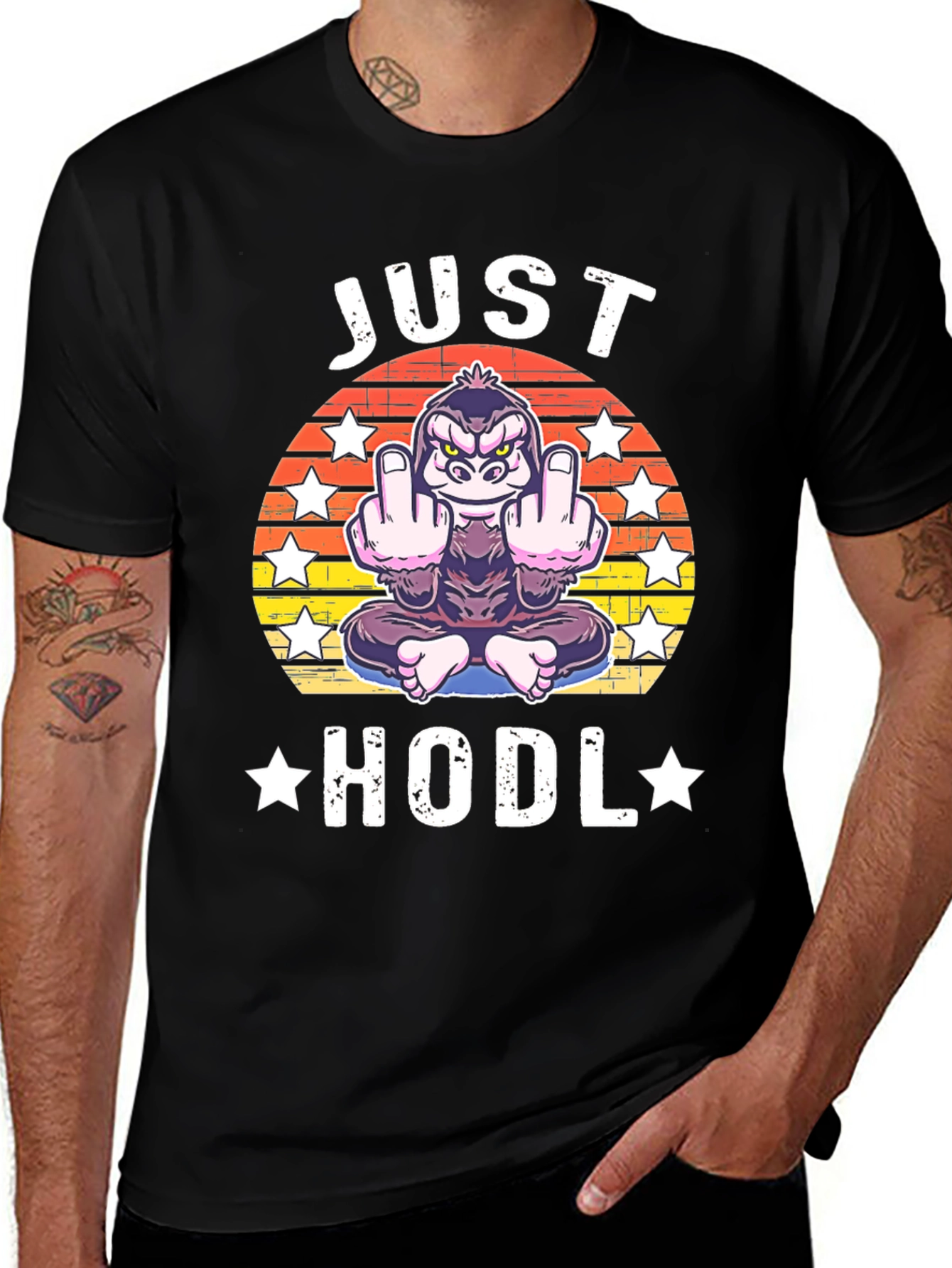 Camiseta Hombre Negra Just HODL Mono Dedo Medio