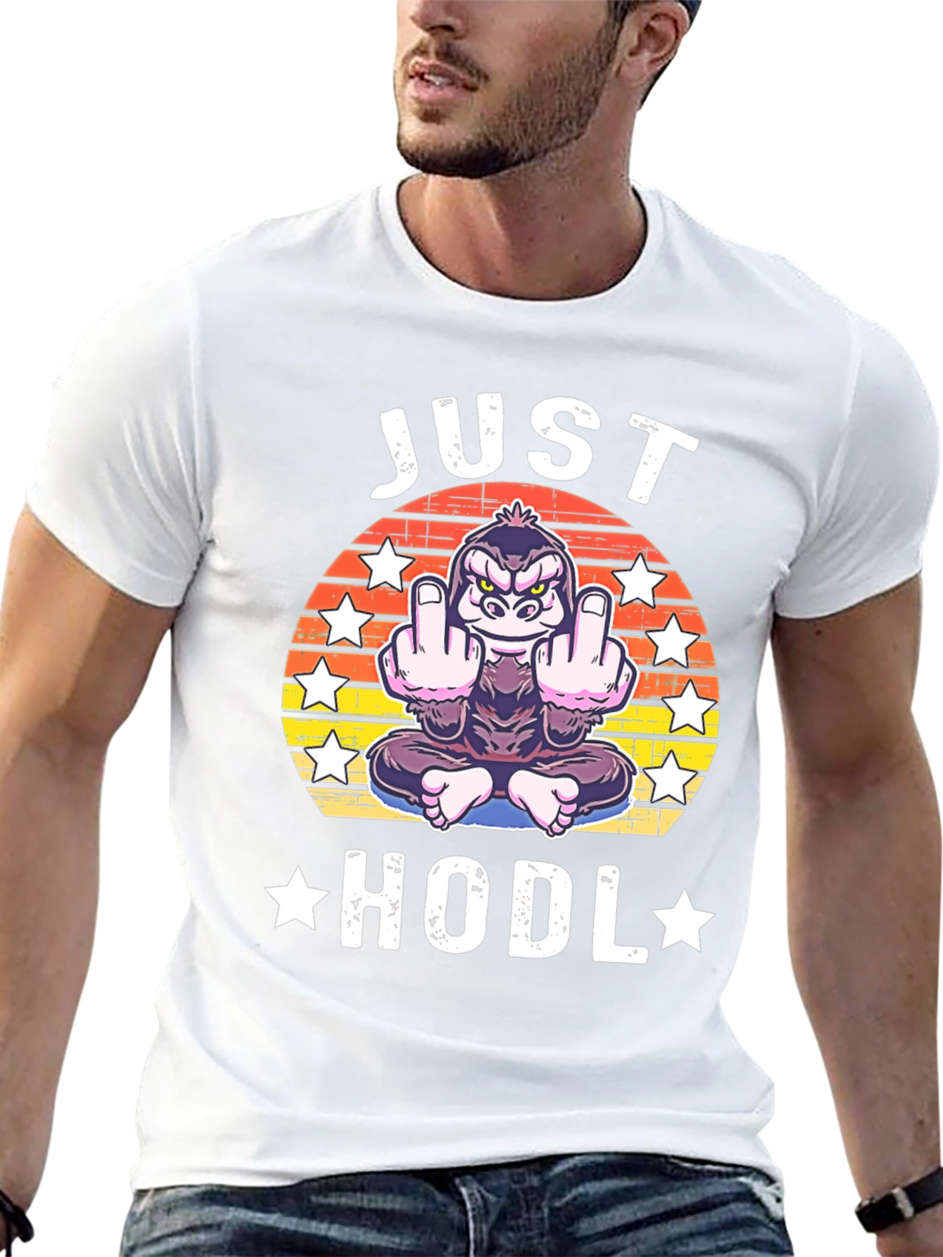 Camiseta Hombre Negra Just HODL Mono Dedo Medio