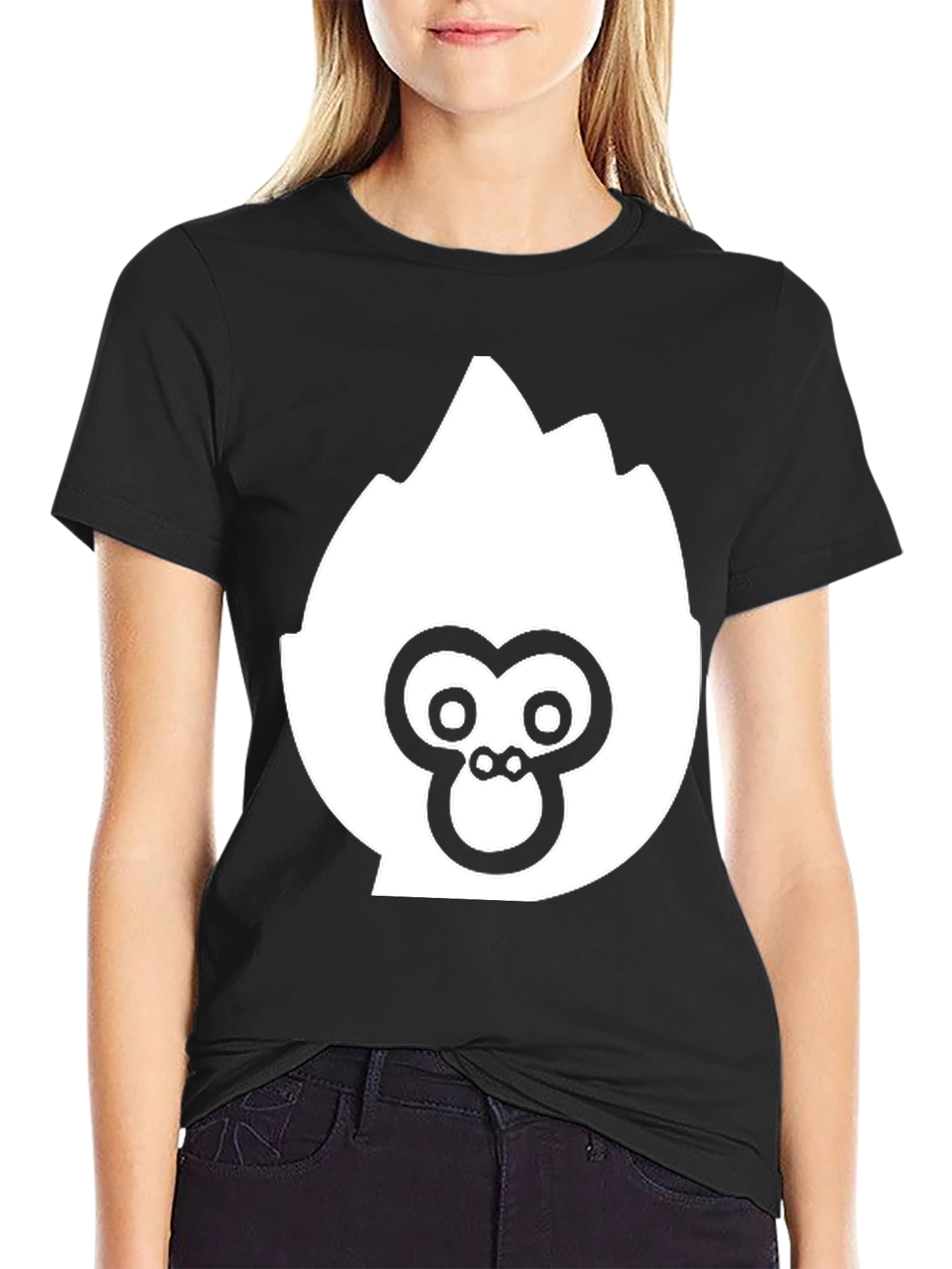 Camiseta Negra con Diseño Abstracto de Gorila Blanco