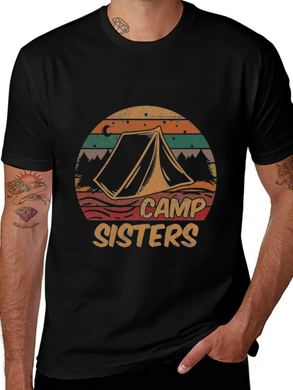 Camiseta Negra Camp Sisters Estilo Retro