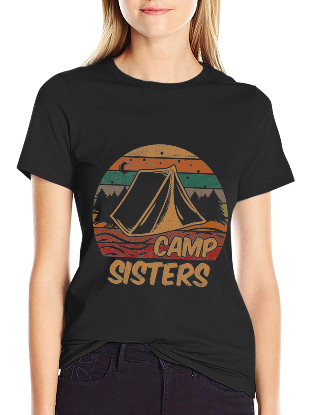 Camiseta Negra Camp Sisters Estilo Retro