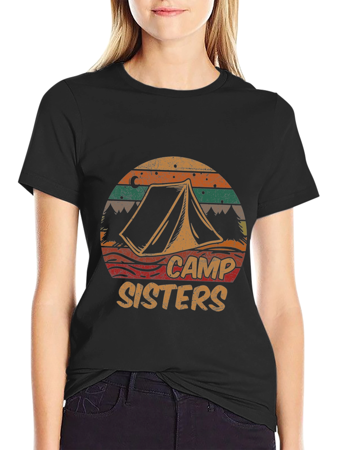 Camiseta Negra Camp Sisters Estilo Retro