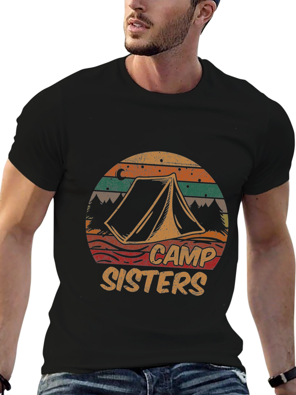 Camiseta Negra Camp Sisters Estilo Retro
