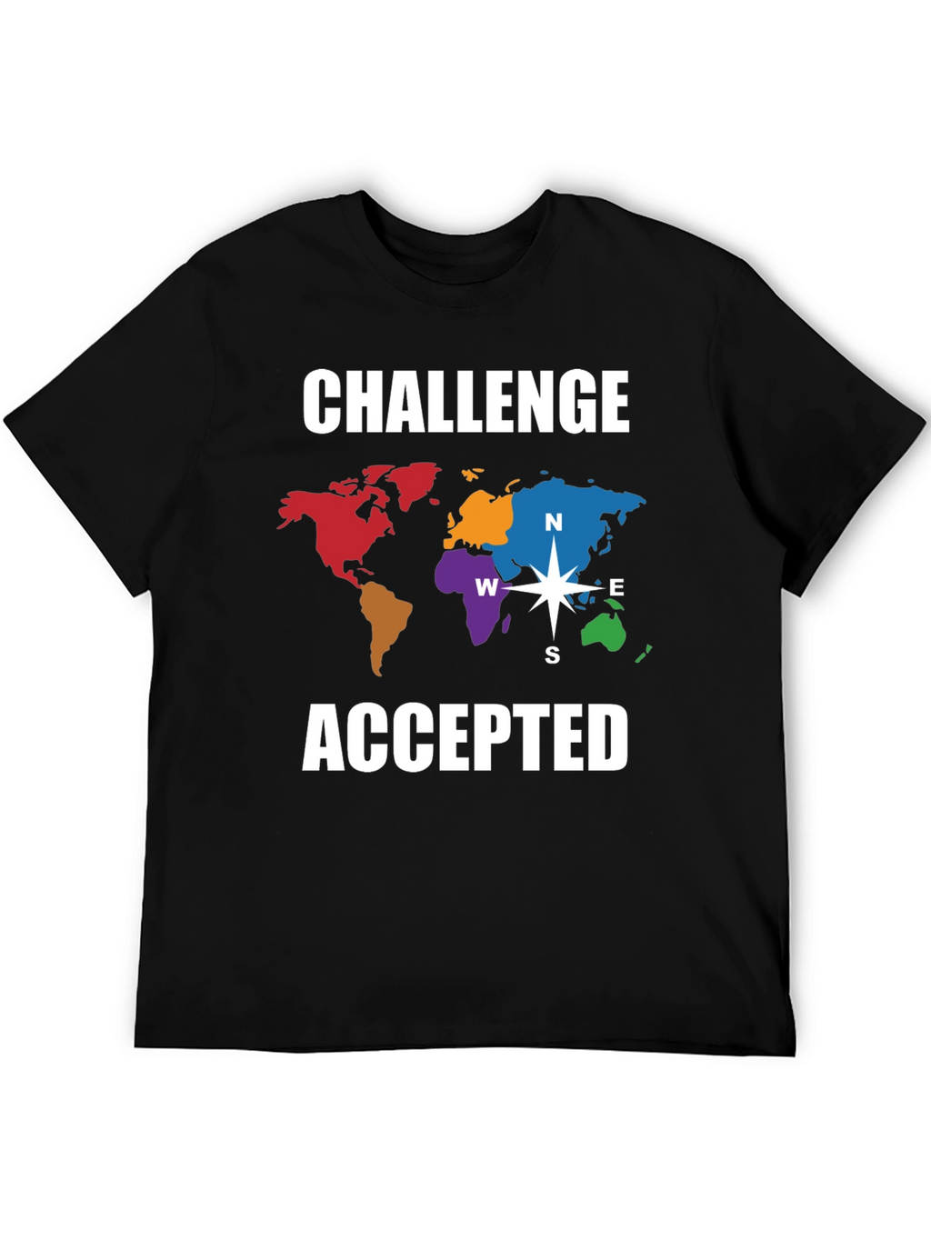 Camiseta Negra Challenge Accepted Mapa Mundial