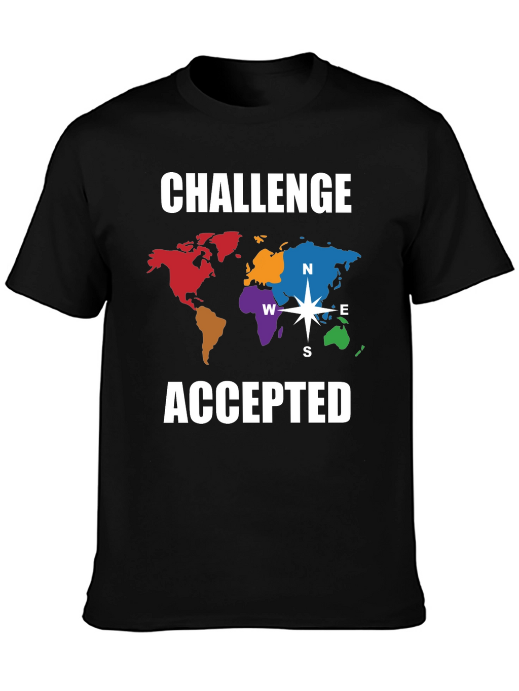 Camiseta Negra Challenge Accepted Mapa Mundial