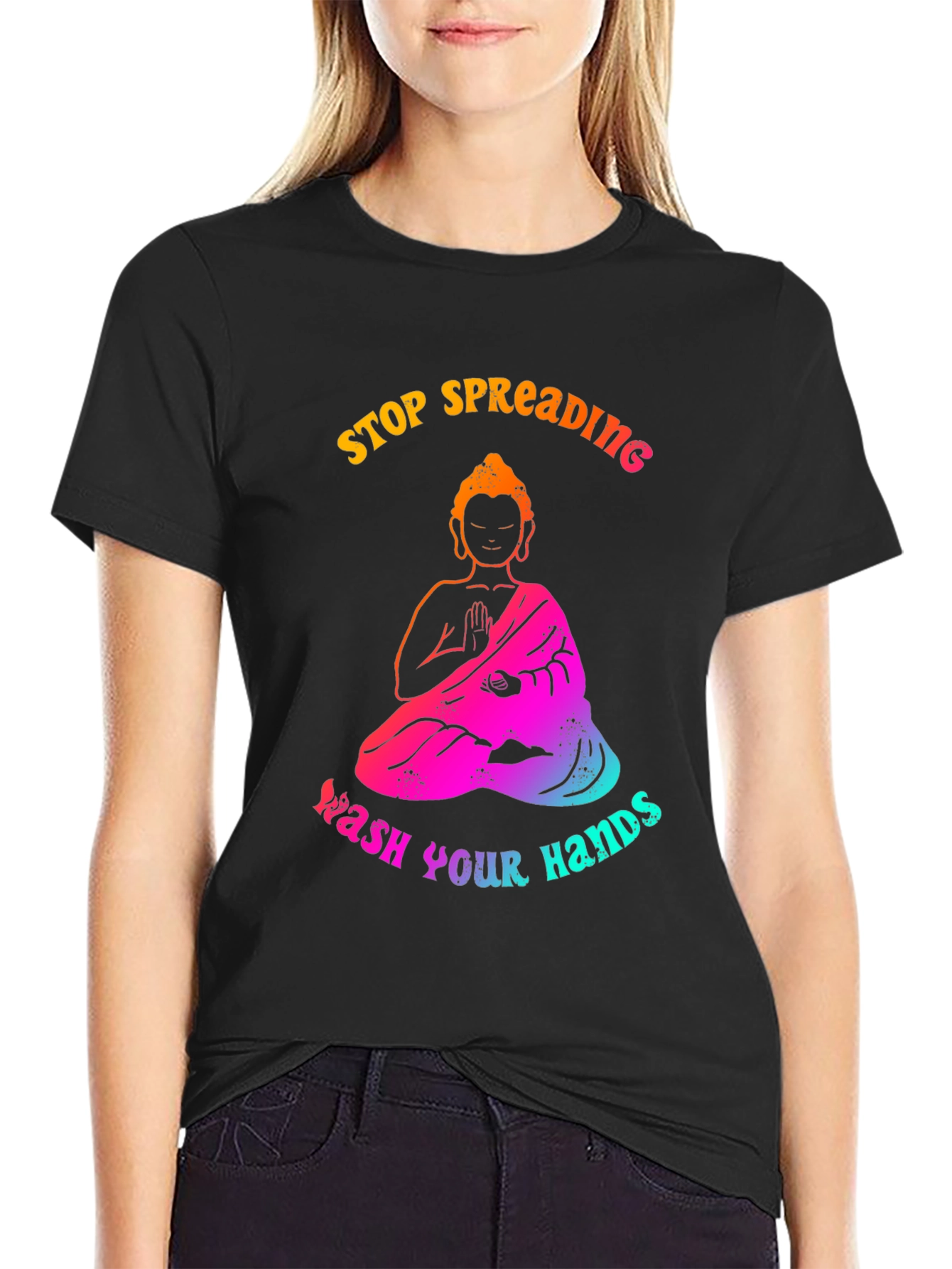 Camiseta Negra Buda Lava tus manos