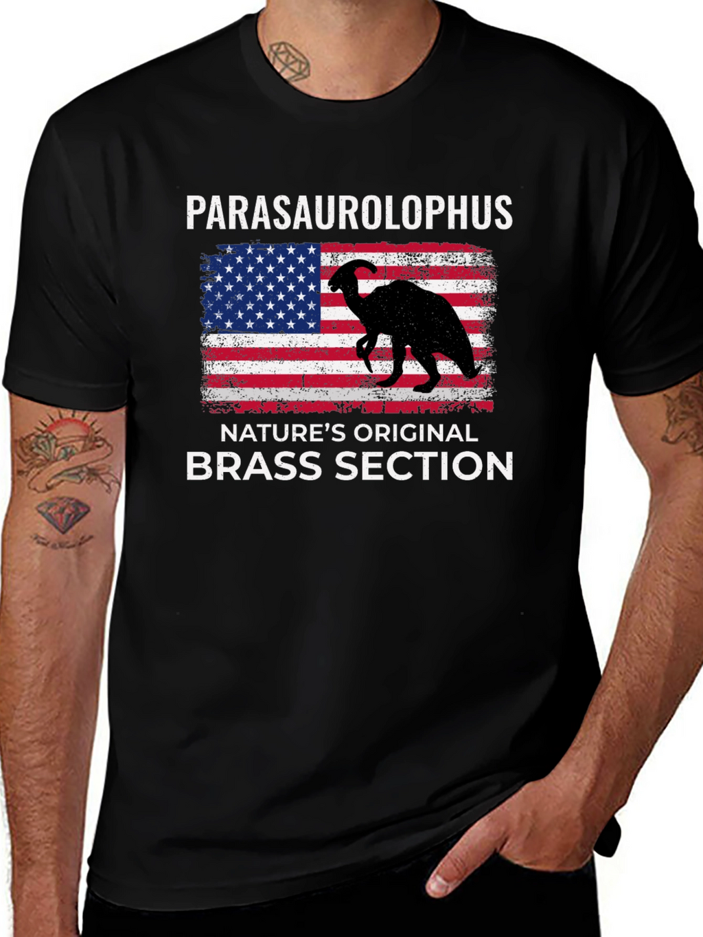 Camiseta Hombre Parasaurolophus Sección de Vientos Metálicos