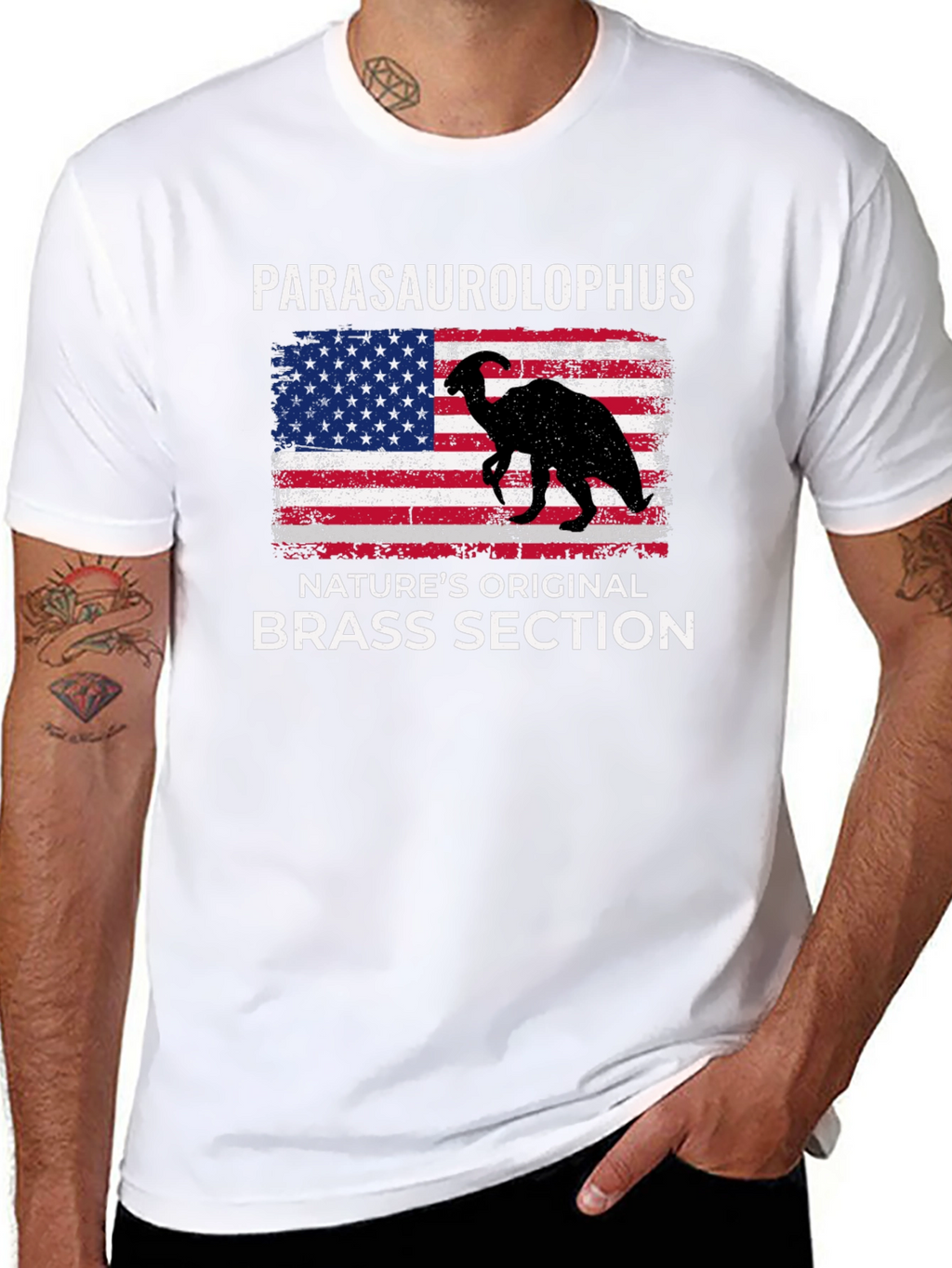 Camiseta Hombre Parasaurolophus Sección de Vientos Metálicos