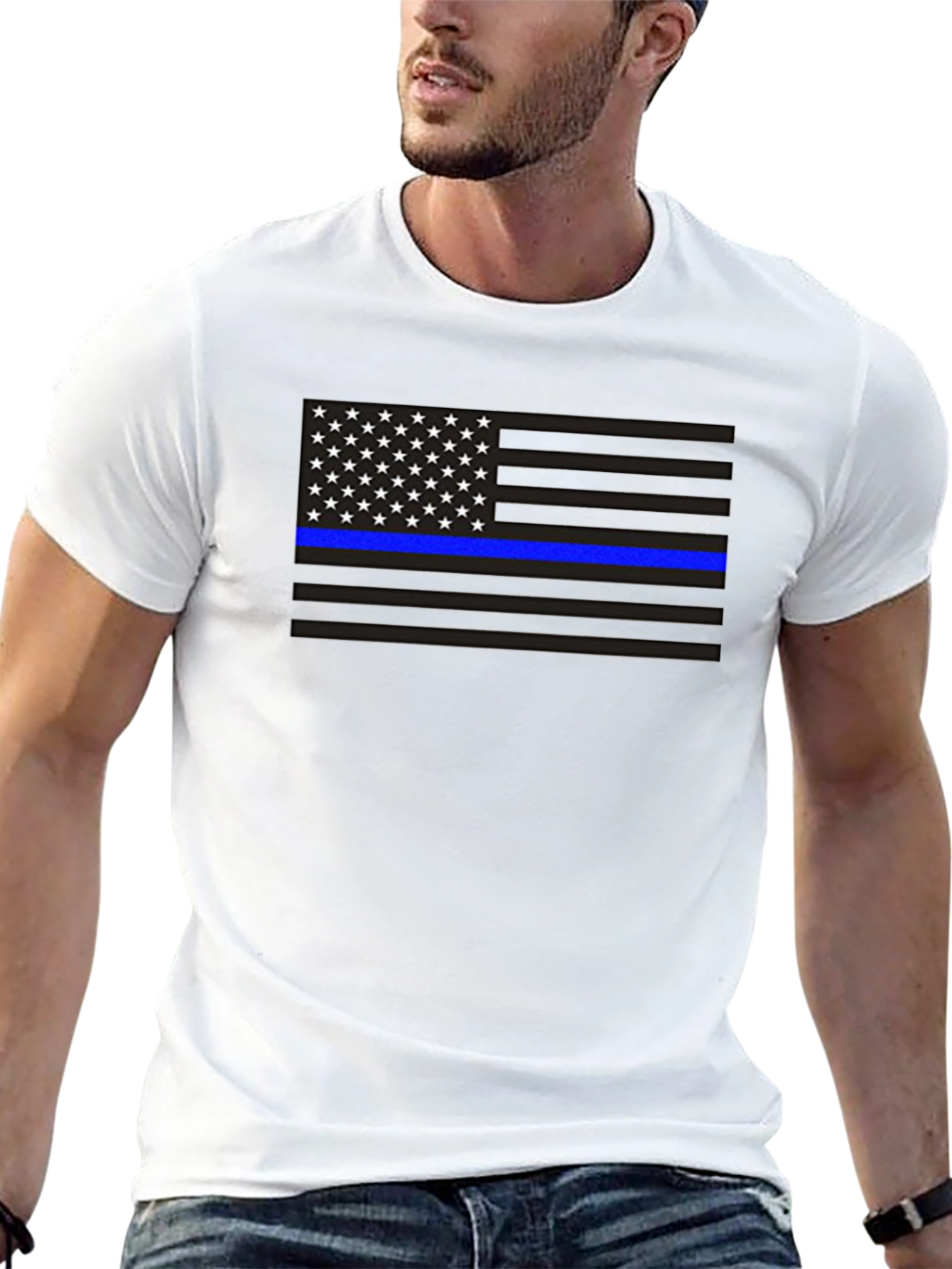 Camiseta Bandera Americana Línea Azul
