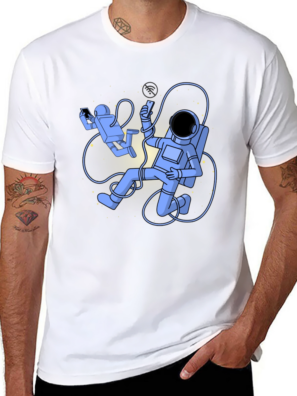 Camiseta Negra con Diseño de Astronautas Digitales