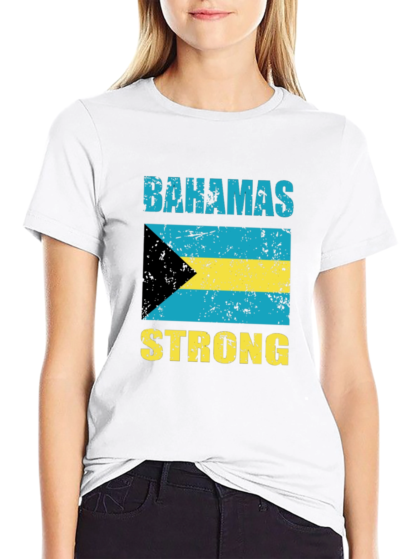 Camiseta Bahamas Strong Negro Algodón Diseño Bandera
