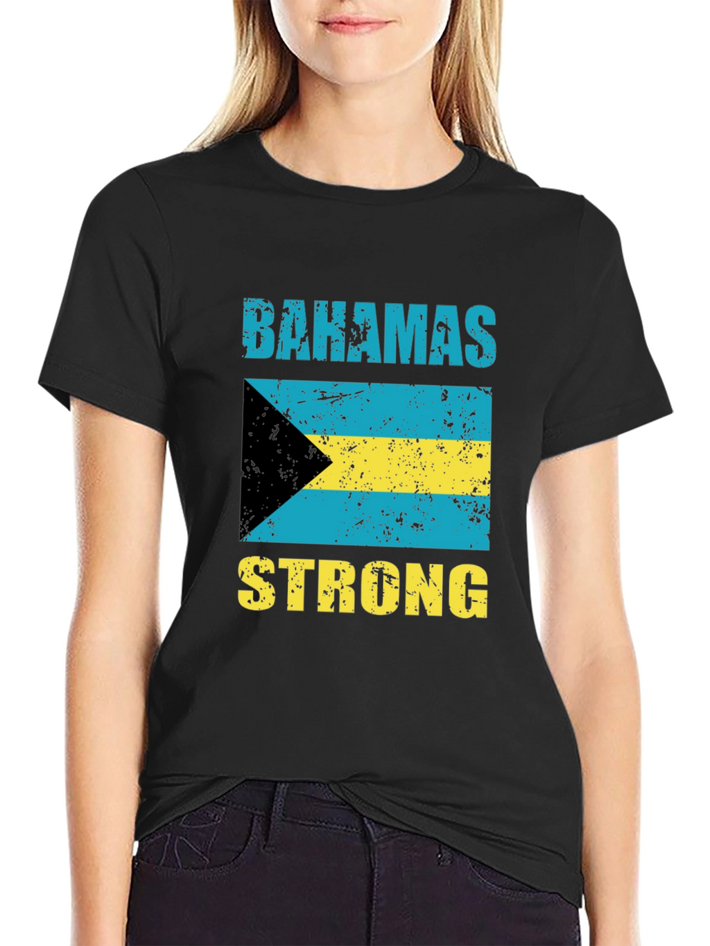 Camiseta Bahamas Strong Negro Algodón Diseño Bandera