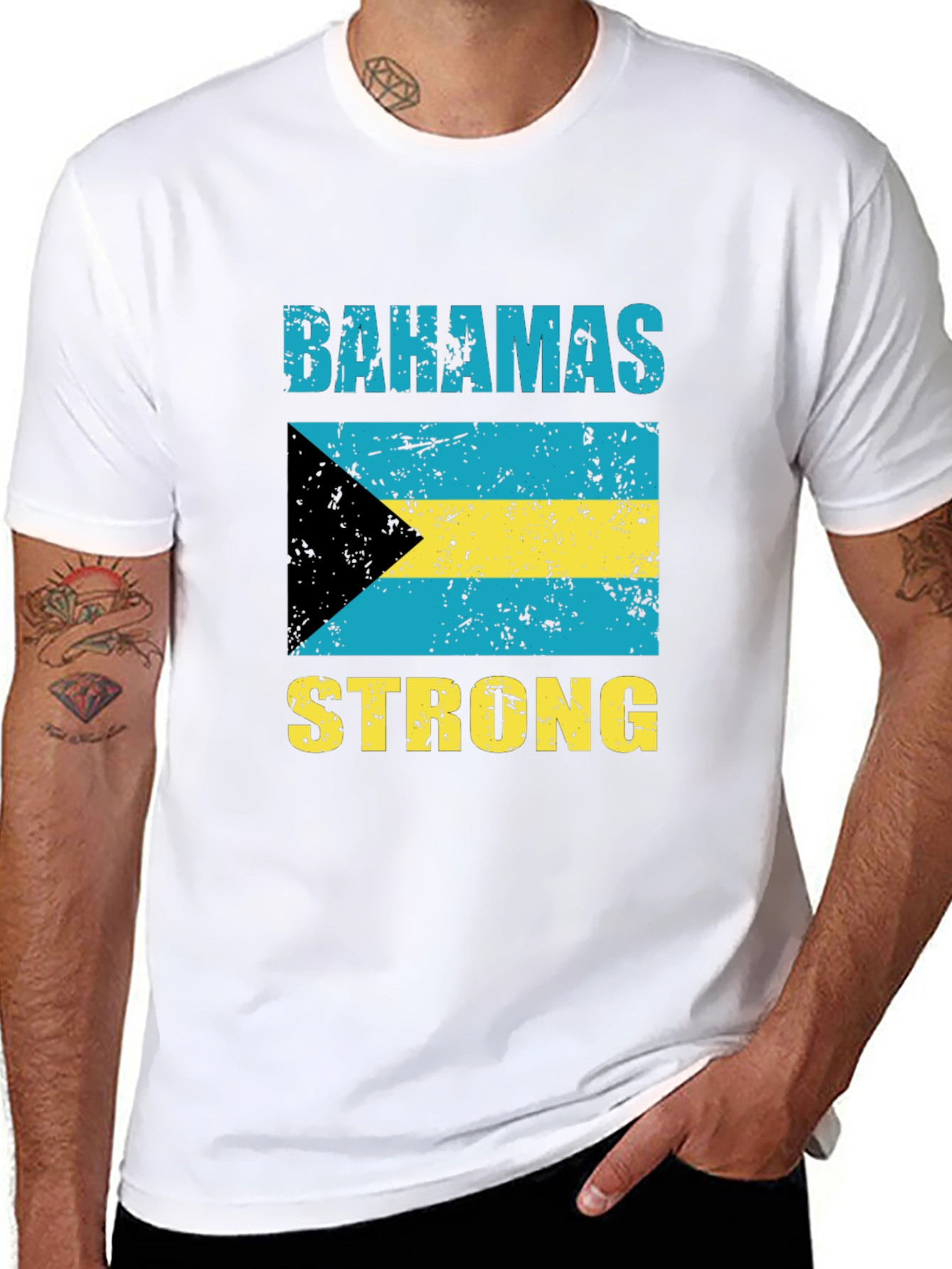 Camiseta Bahamas Strong Negro Algodón Diseño Bandera