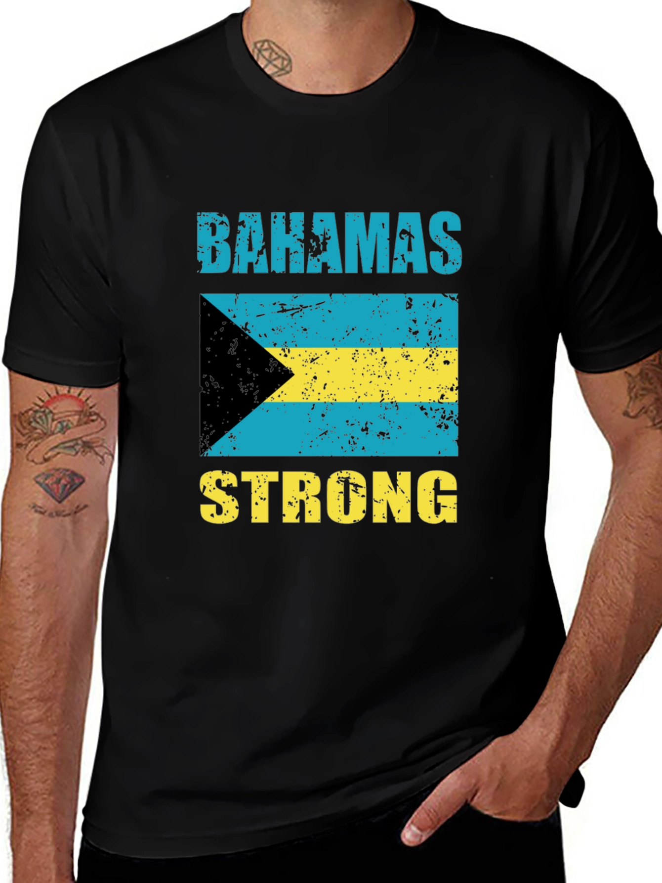 Camiseta Bahamas Strong Negro Algodón Diseño Bandera