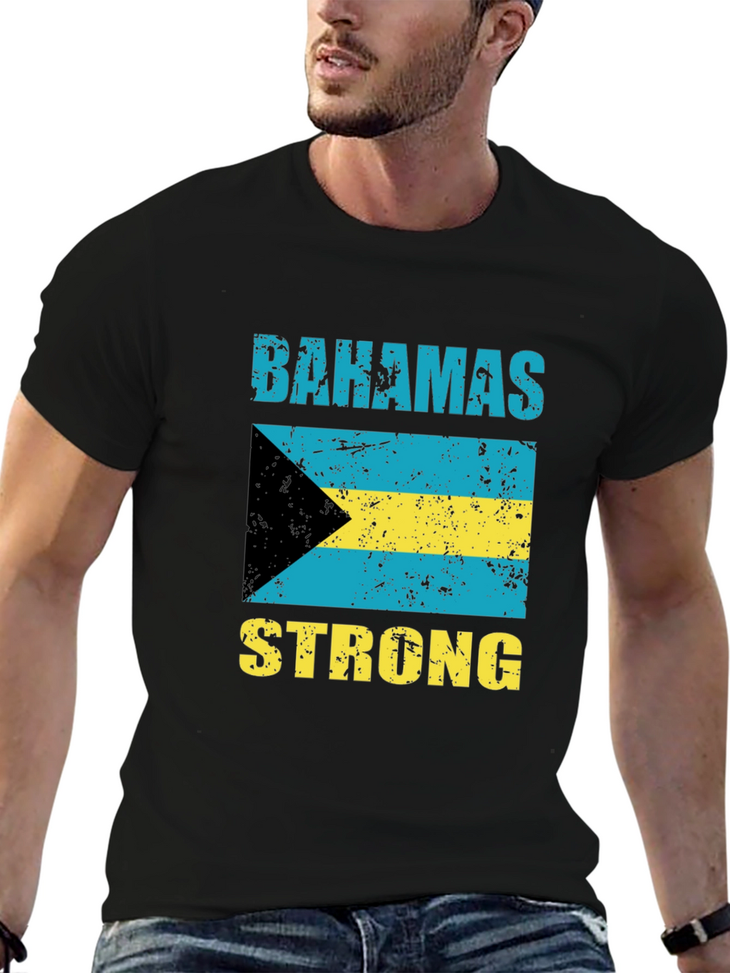 Camiseta Bahamas Strong Negro Algodón Diseño Bandera