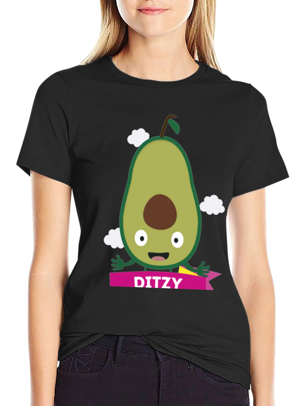 Camiseta Negra con Aguacate Ditzy para Hombre