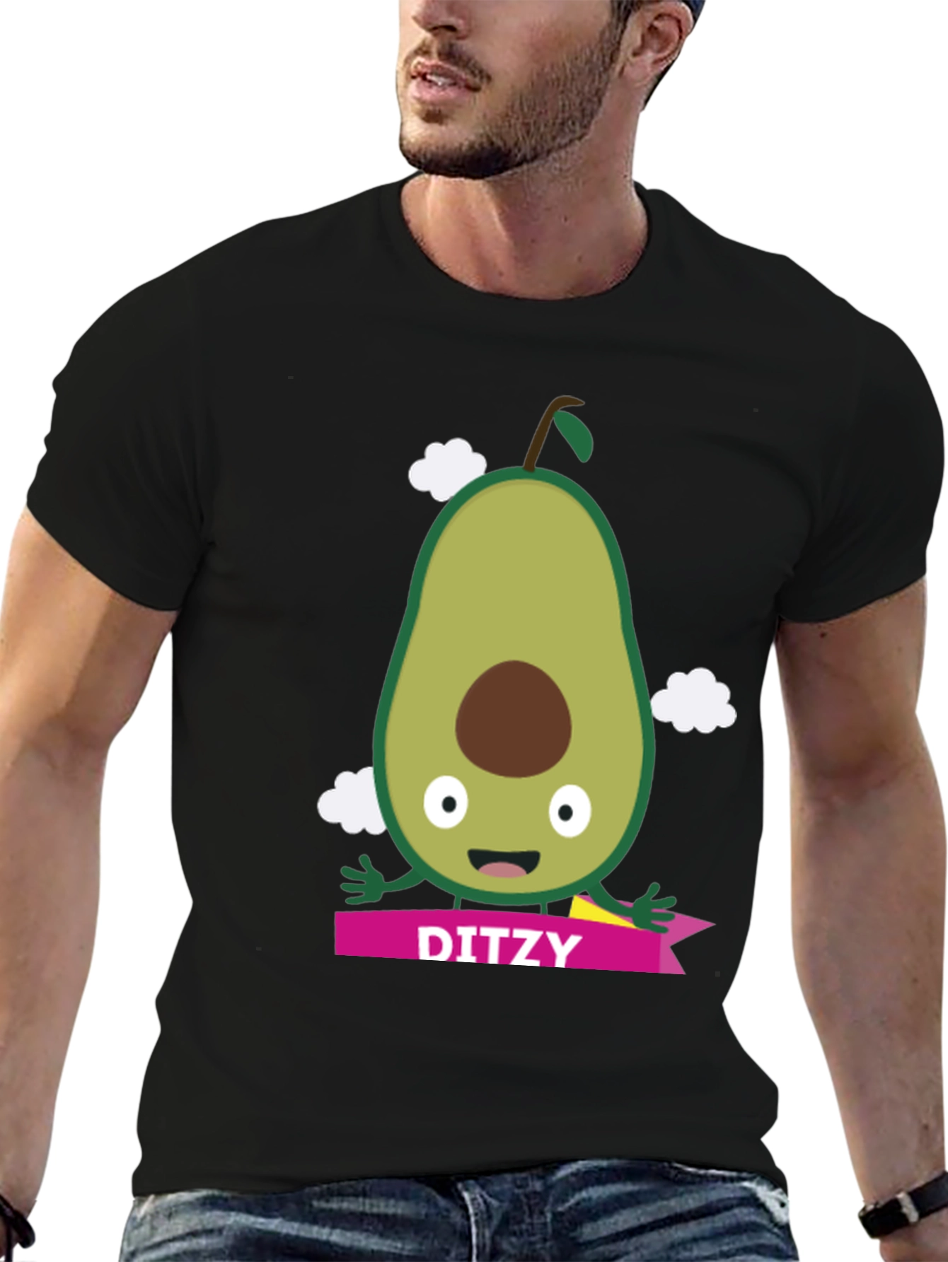 Camiseta Negra con Aguacate Ditzy para Hombre
