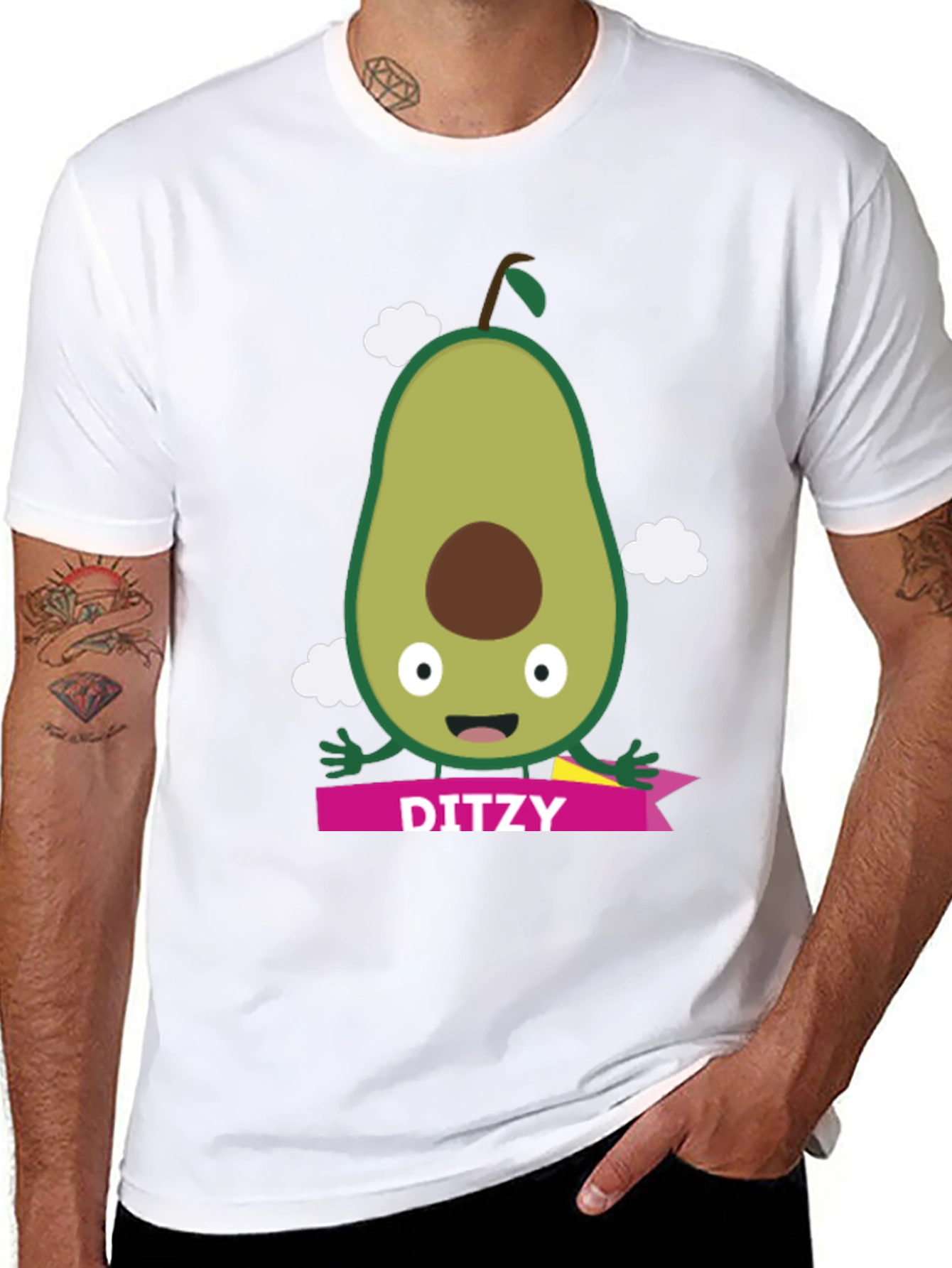 Camiseta Negra con Aguacate Ditzy para Hombre