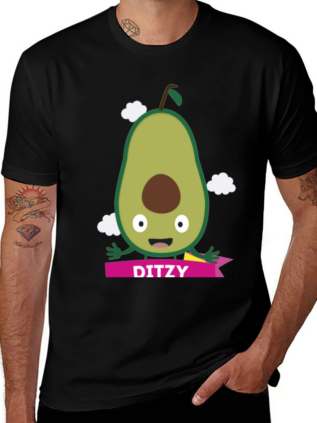 Camiseta Negra con Aguacate Ditzy para Hombre