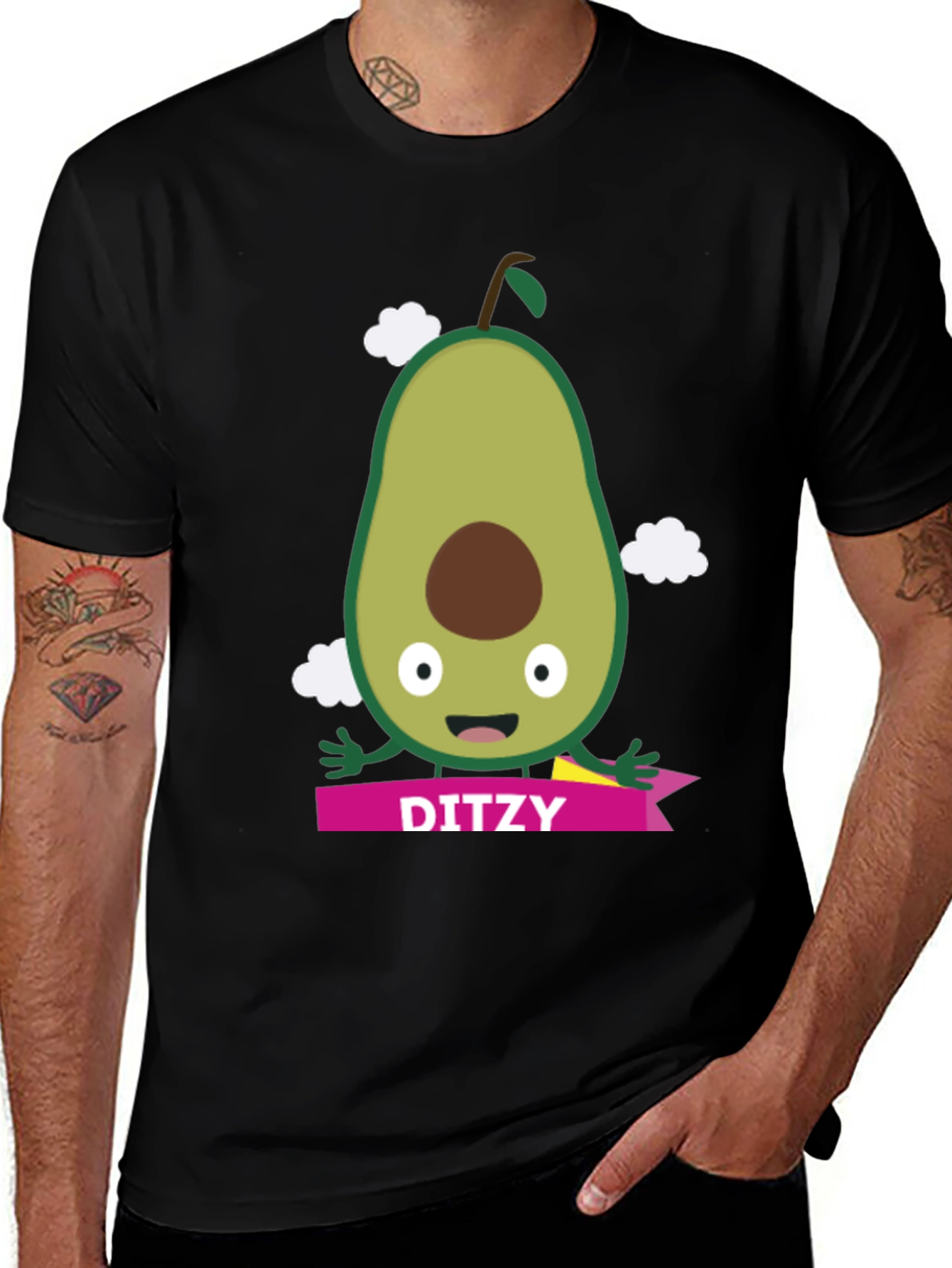 Camiseta Negra con Aguacate Ditzy para Hombre