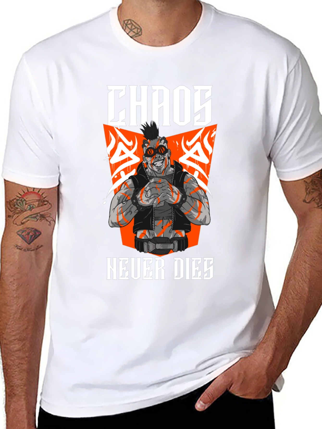 Camiseta Negra Chaos Never Dies Estilo Cyberpunk