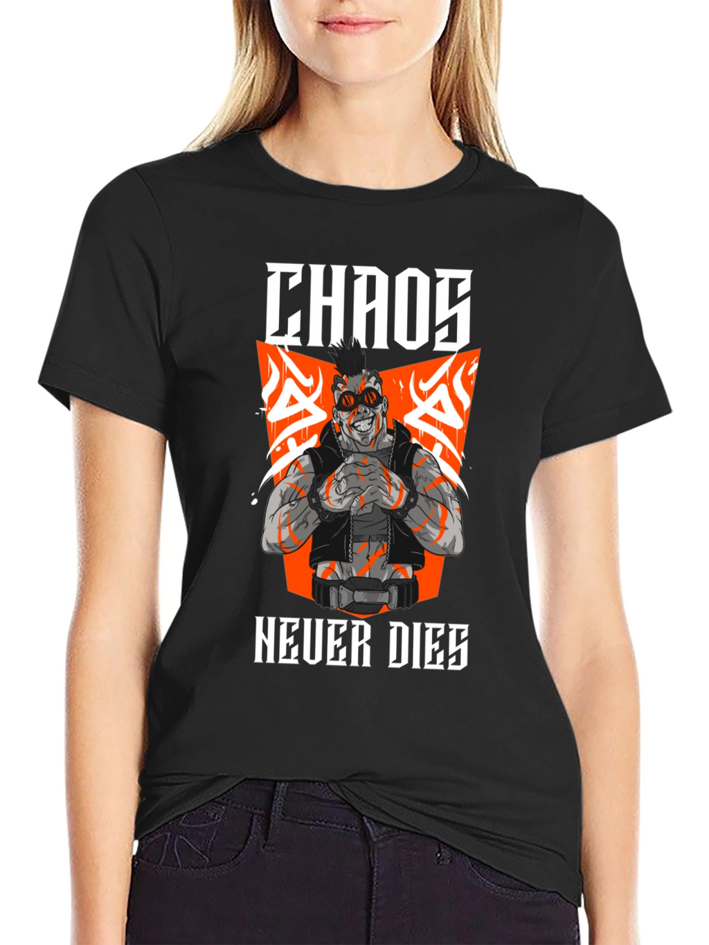 Camiseta Negra Chaos Never Dies Estilo Cyberpunk
