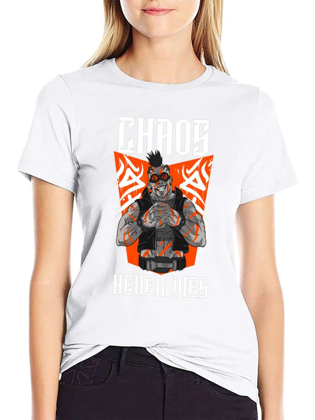 Camiseta Negra Chaos Never Dies Estilo Cyberpunk