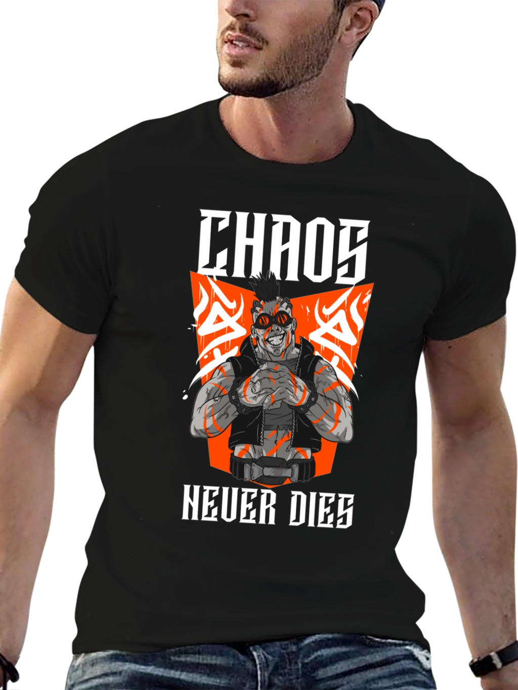 Camiseta Negra Chaos Never Dies Estilo Cyberpunk