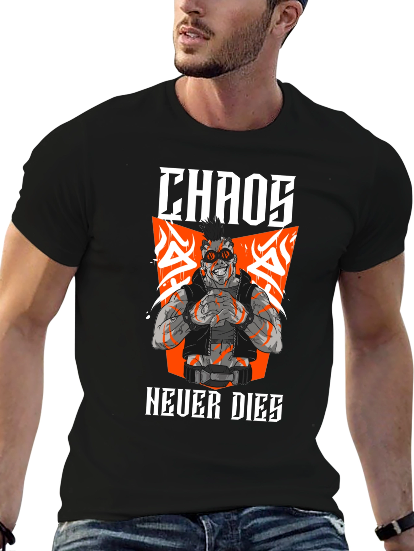 Camiseta Negra Chaos Never Dies Estilo Cyberpunk