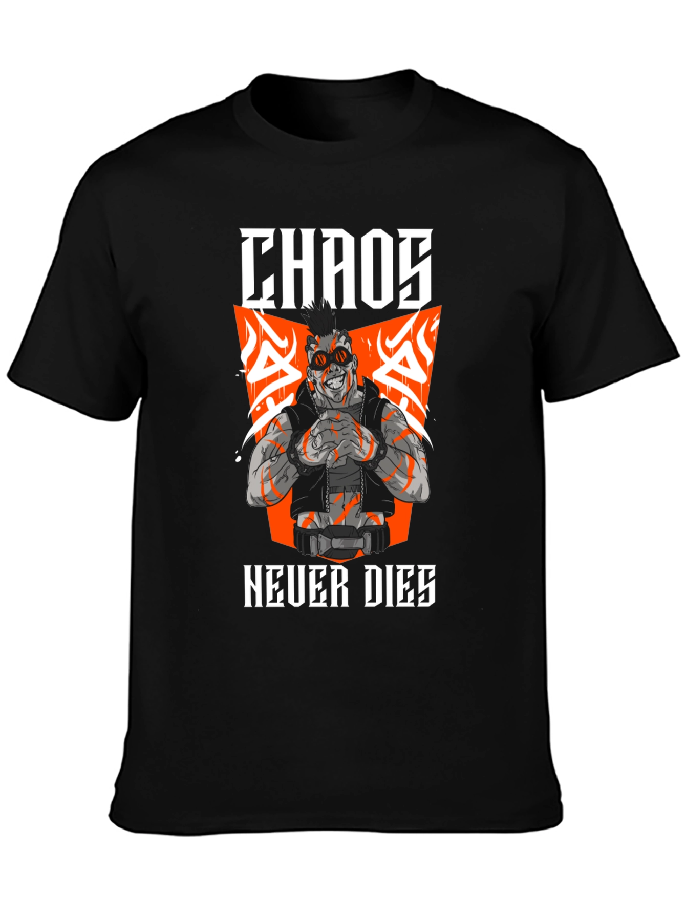 Camiseta Negra Chaos Never Dies Estilo Cyberpunk