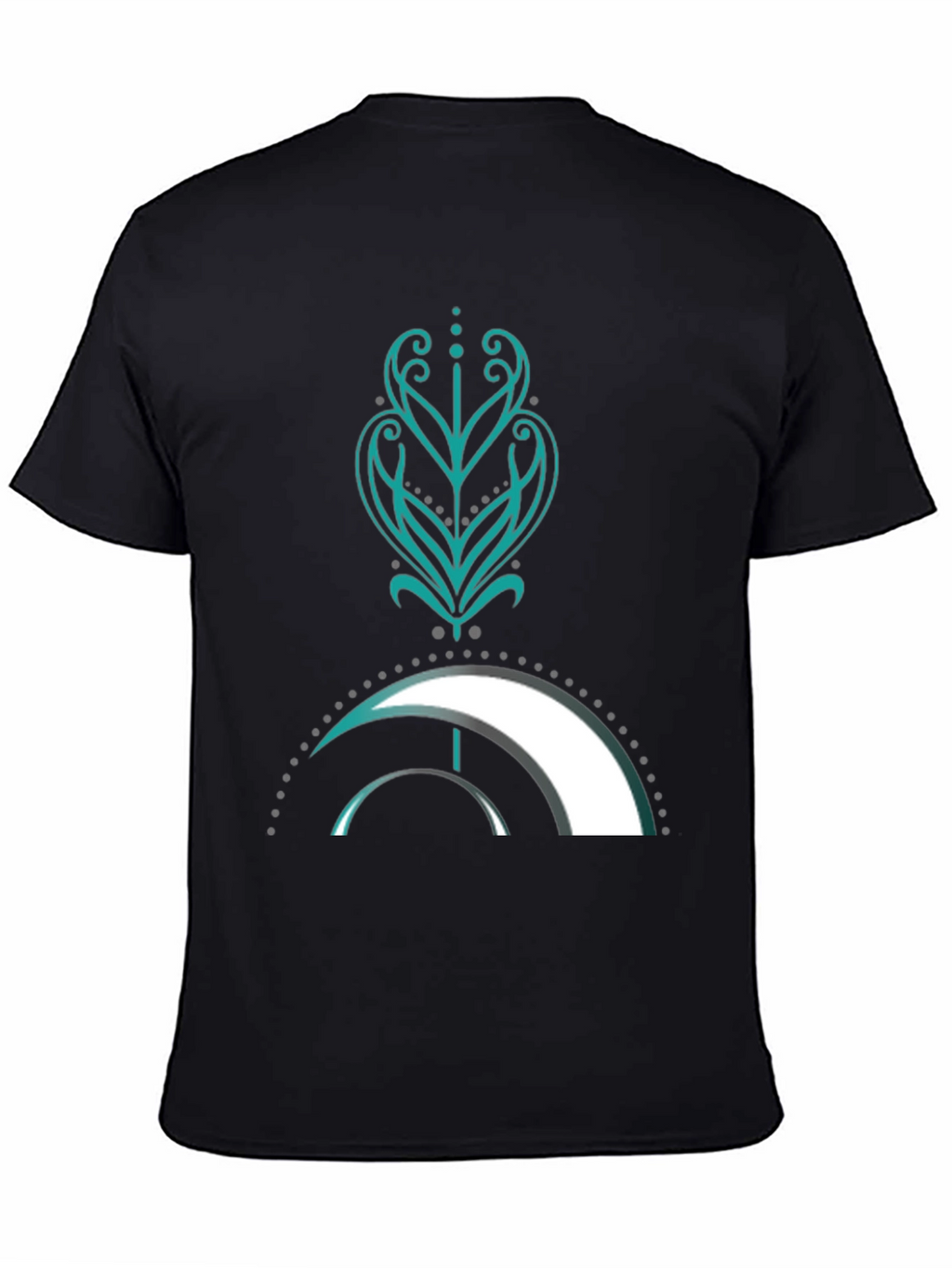 Camiseta Negra con Diseño Abstracto Turquesa