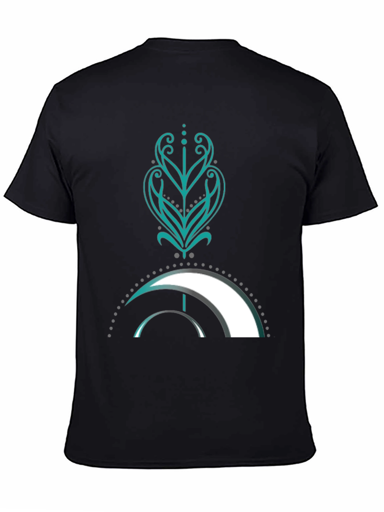 Camiseta Negra con Diseño Abstracto Turquesa
