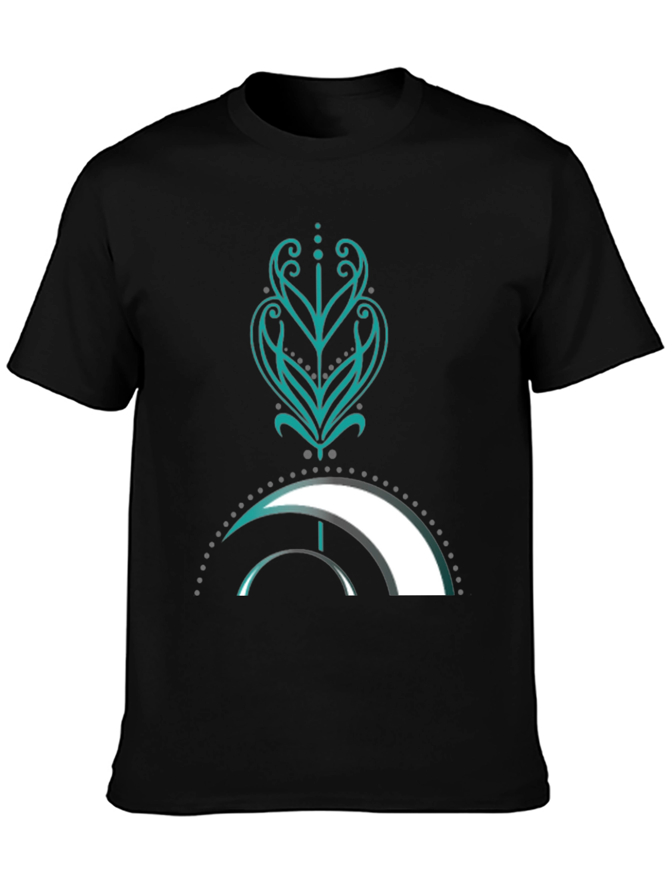 Camiseta Negra con Diseño Abstracto Turquesa