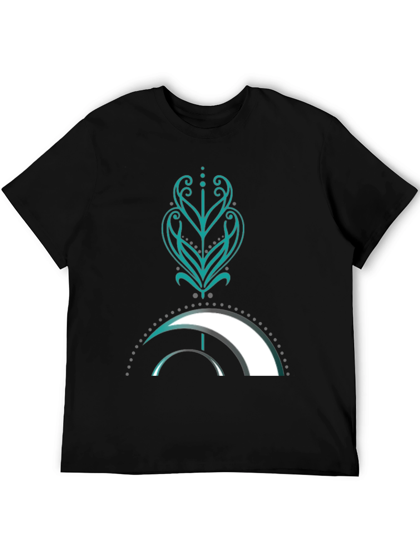 Camiseta Negra con Diseño Abstracto Turquesa