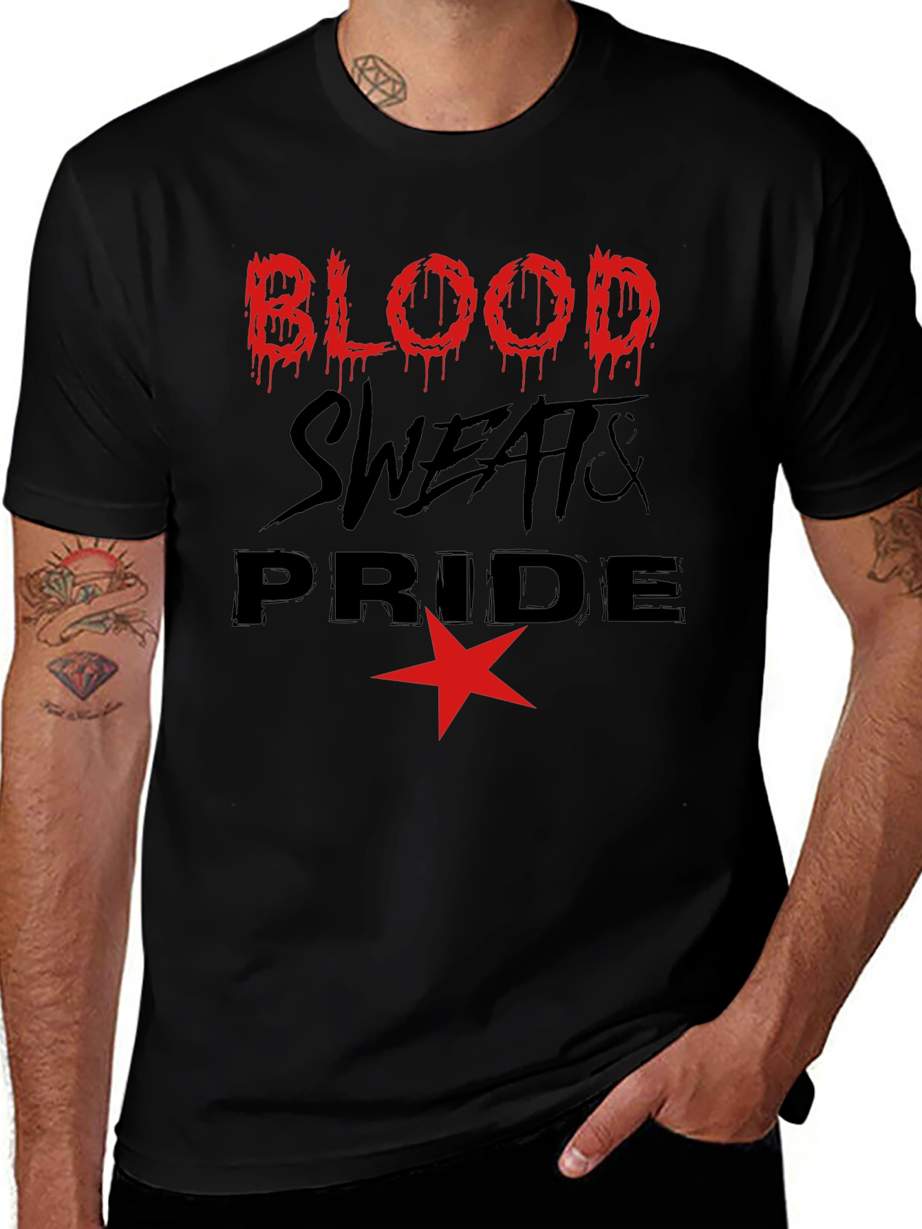Camiseta Hombre Negra con Diseño Blood Sweats & Pride