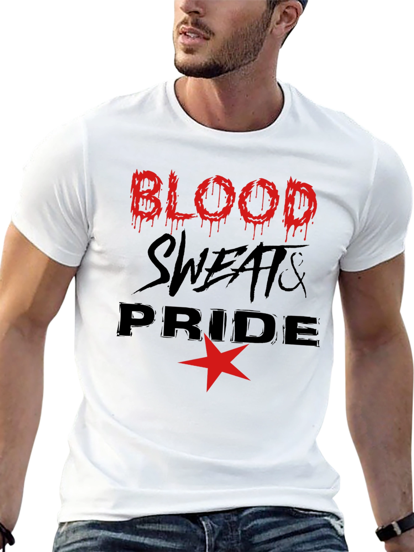 Camiseta Hombre Negra con Diseño Blood Sweats & Pride