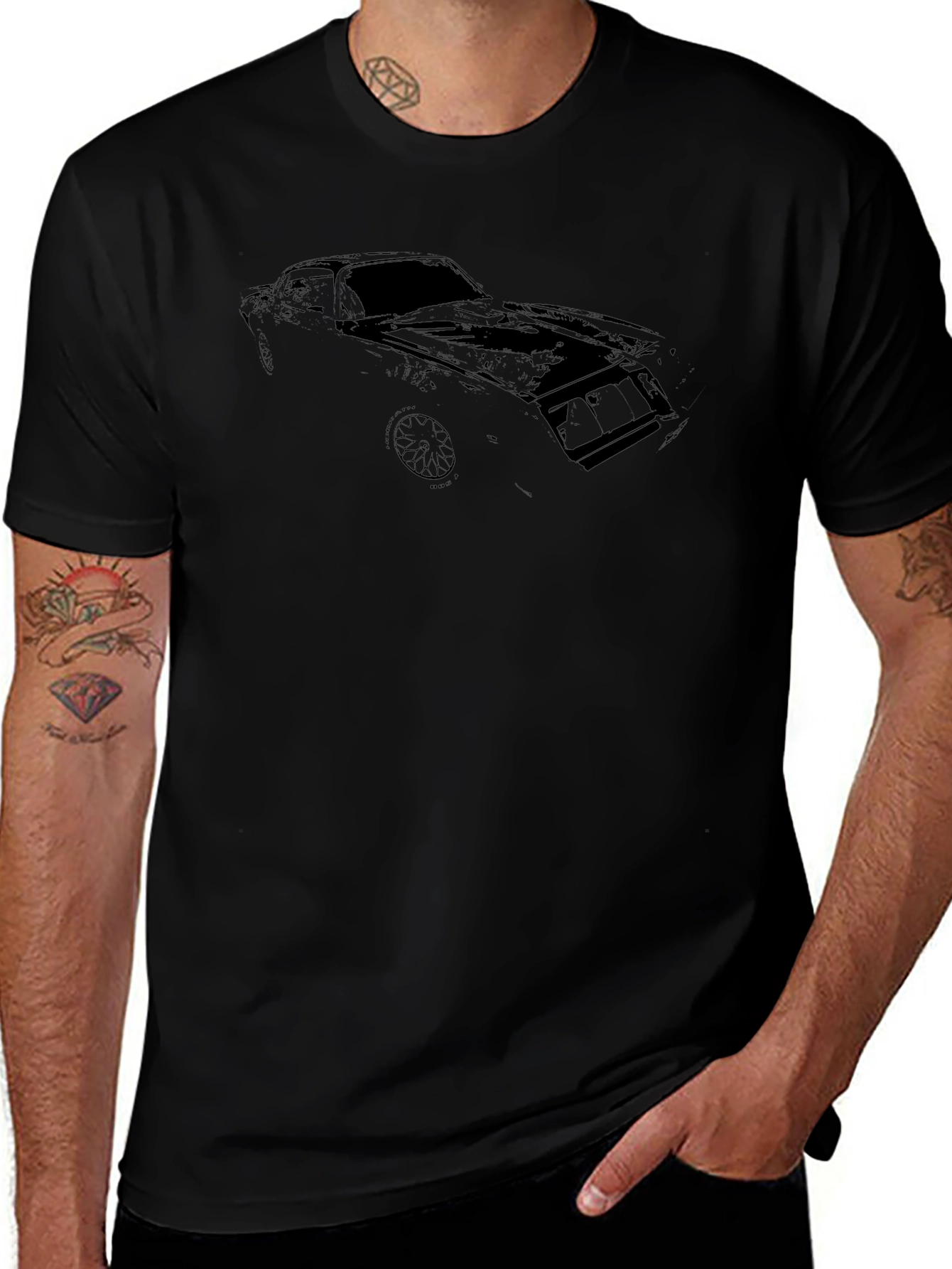 Camiseta Negra con Diseño de Coche Clásico