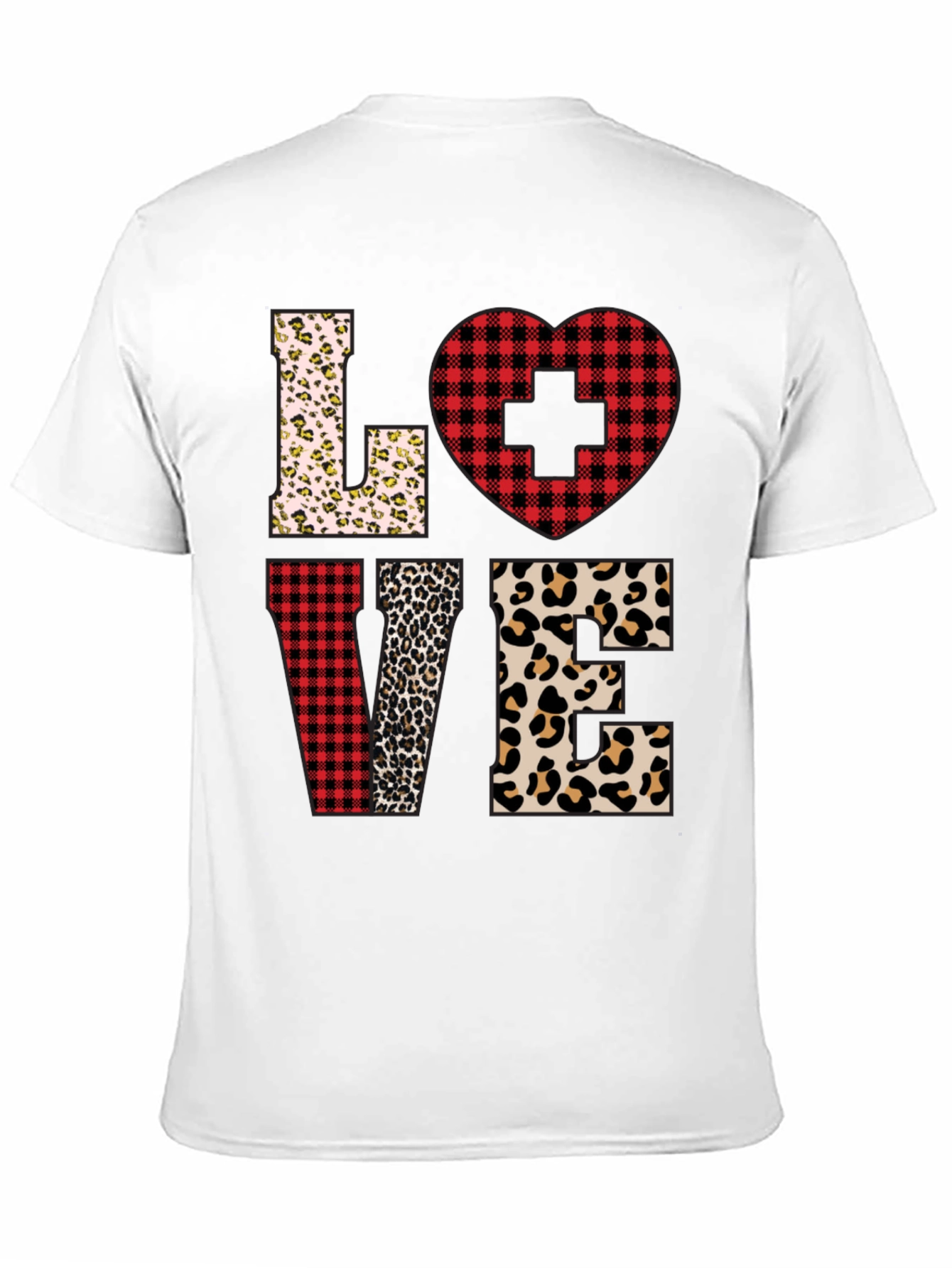 Camiseta Love Enfermera Diseño Leopardo y Cuadros