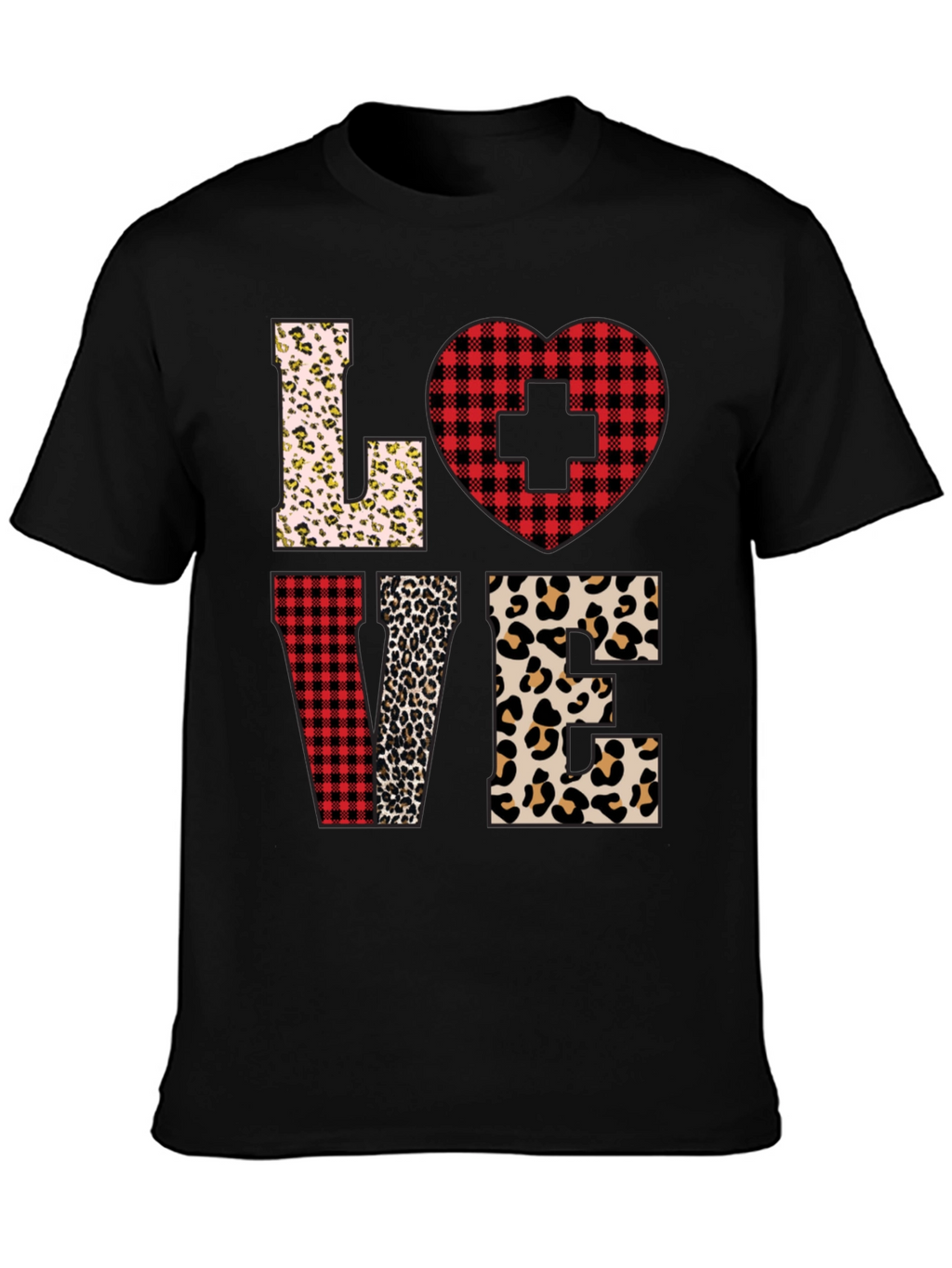 Camiseta Love Enfermera Diseño Leopardo y Cuadros