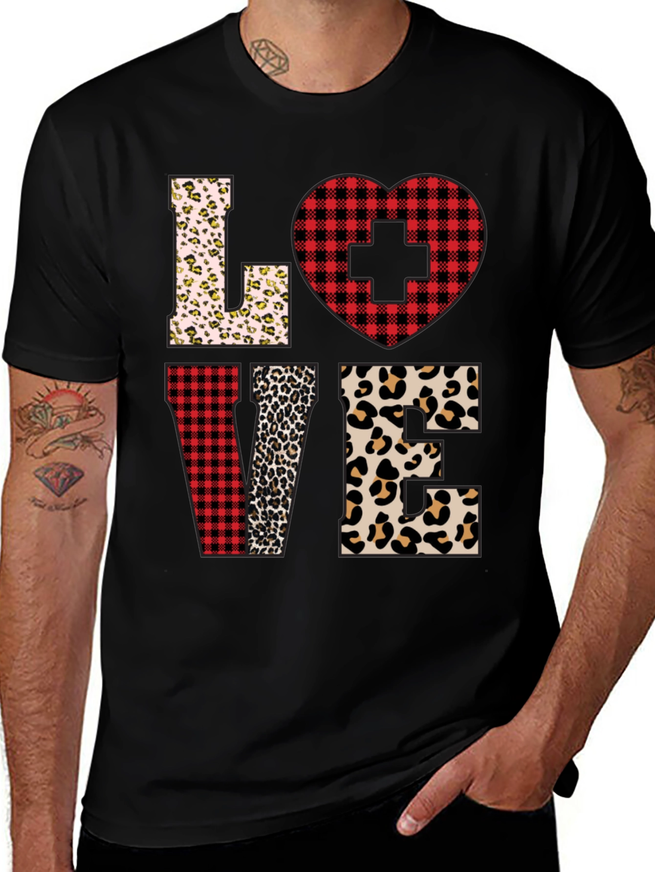 Camiseta Love Enfermera Diseño Leopardo y Cuadros