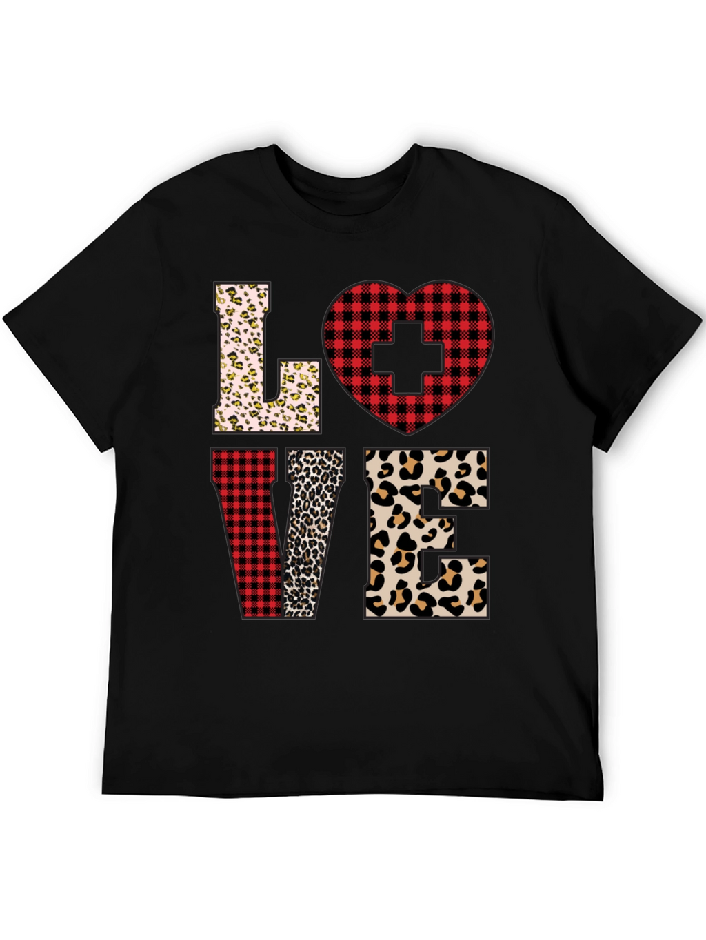 Camiseta Love Enfermera Diseño Leopardo y Cuadros