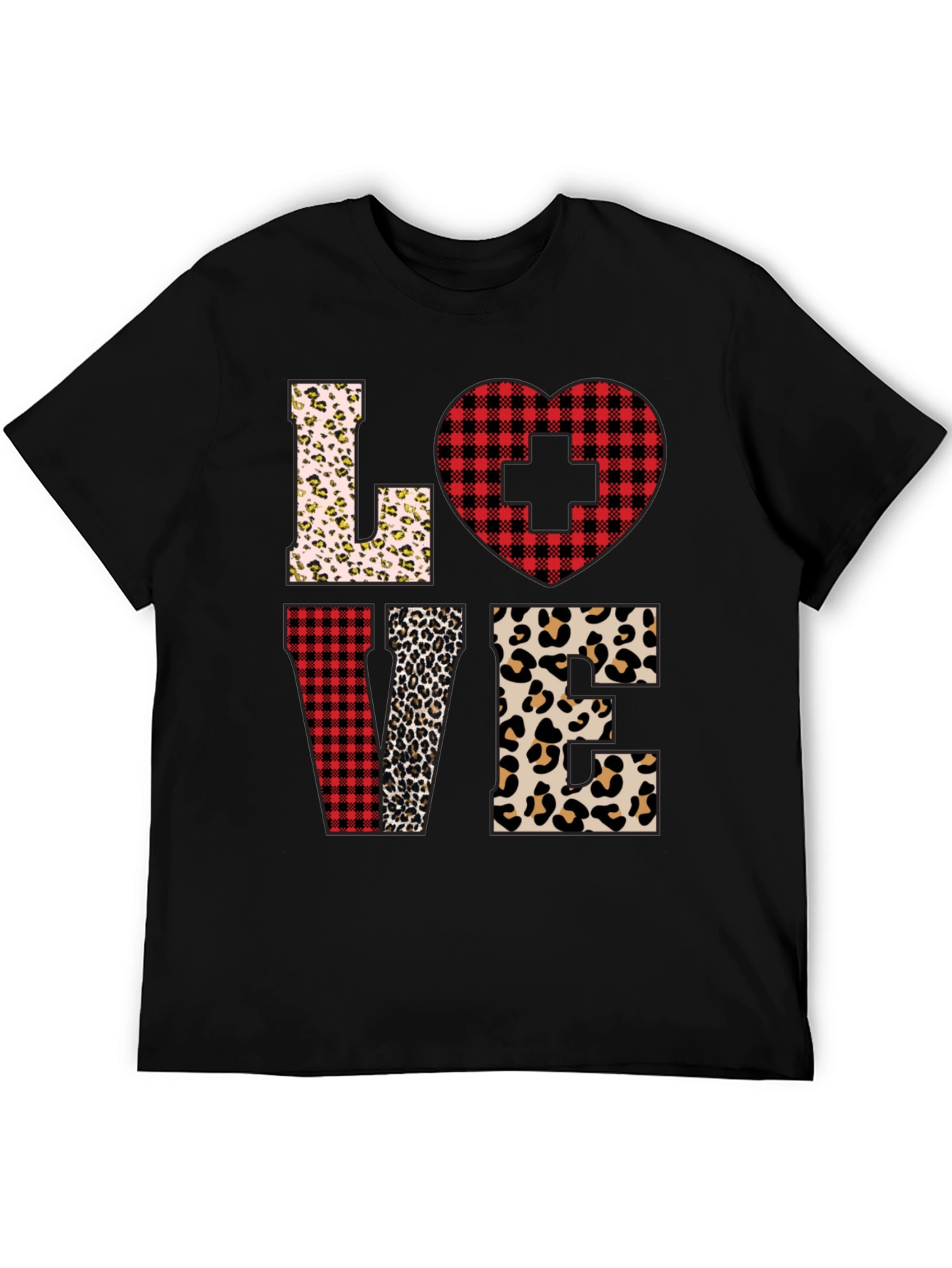 Camiseta Love Enfermera Diseño Leopardo y Cuadros